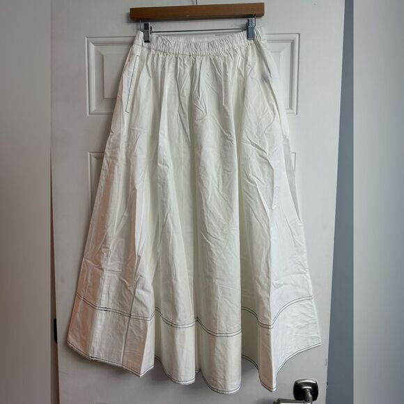 J.Crew Tall contrast-stitch midi skirt in cotton poplin NWT Size T6 - Picture 4 of 7